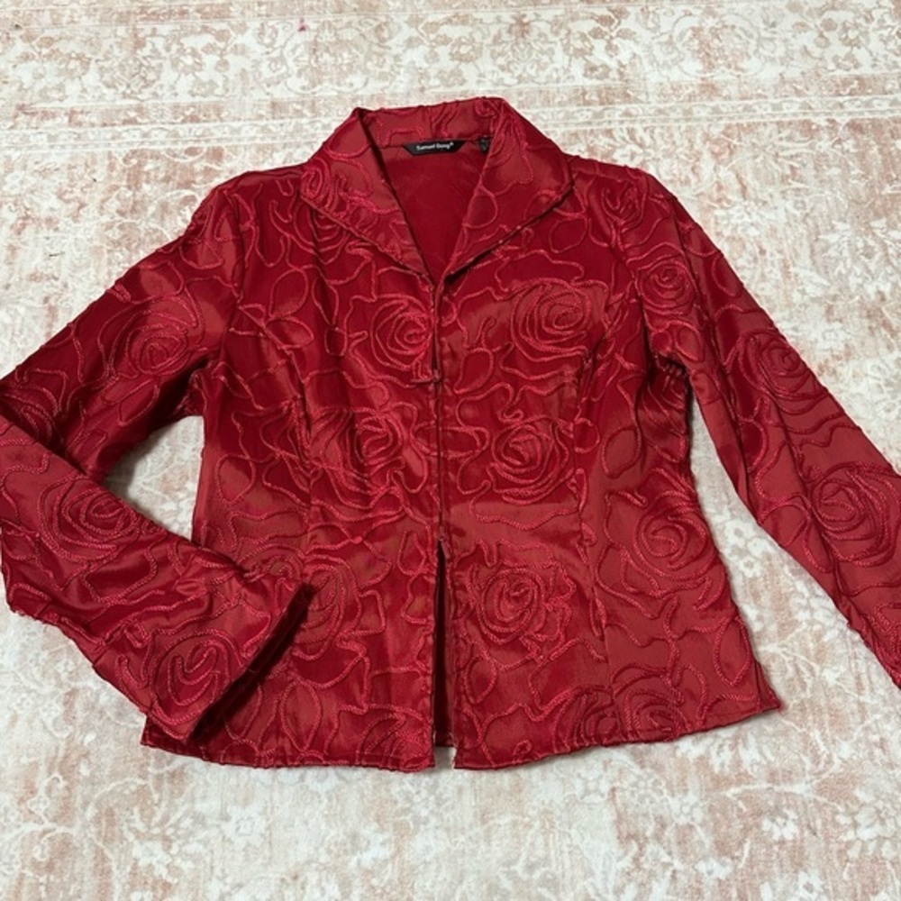 Dual Zip Jacket With Camellia Silk Embroidery